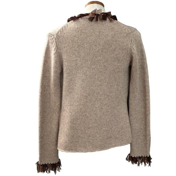Boden Lambswool Fringe Knit Cardigan Sweater S Beige Quiet Luxury Fall Designer - Picture 9 of 13